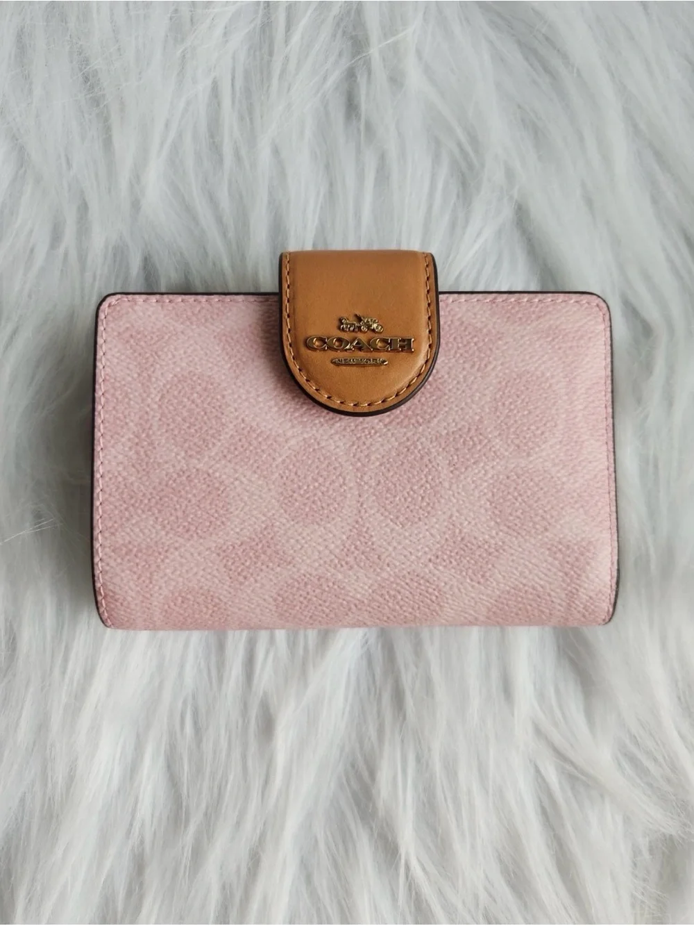 Coach Powder Pink Medium Corner Zip Wallet In Signature Canvas